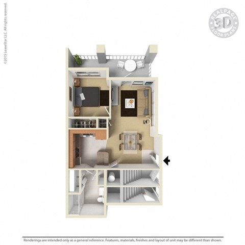 Floor plan for 1 bed, 1 bath, 650 sqft